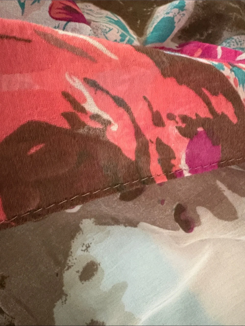 100% Cotton Floral Lightweight large Shawl/ Scarf in Brown, Pink & Teal